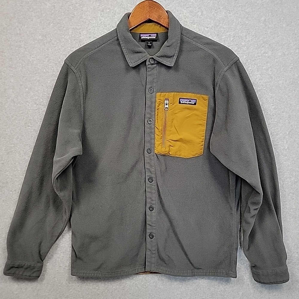 Patagonia MICRO D FLEECE Button Up SHIRT Gray Mens Sz Medium